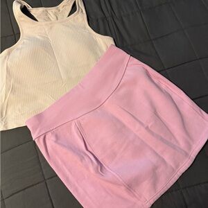 Cream Tank Top and Pink Skirt Set